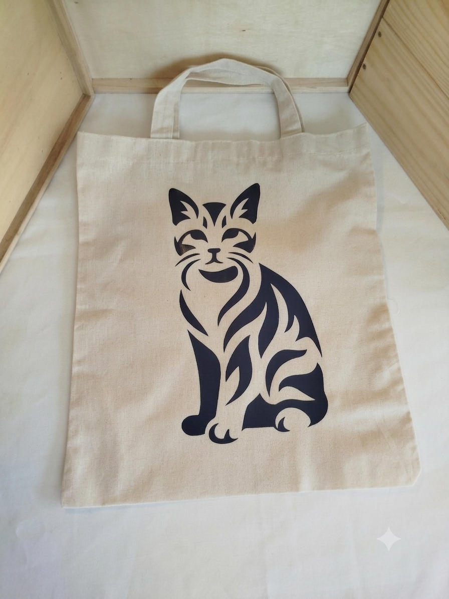 Tote Bag en Coton - Motif Chat Stylisé (35x39 cm)