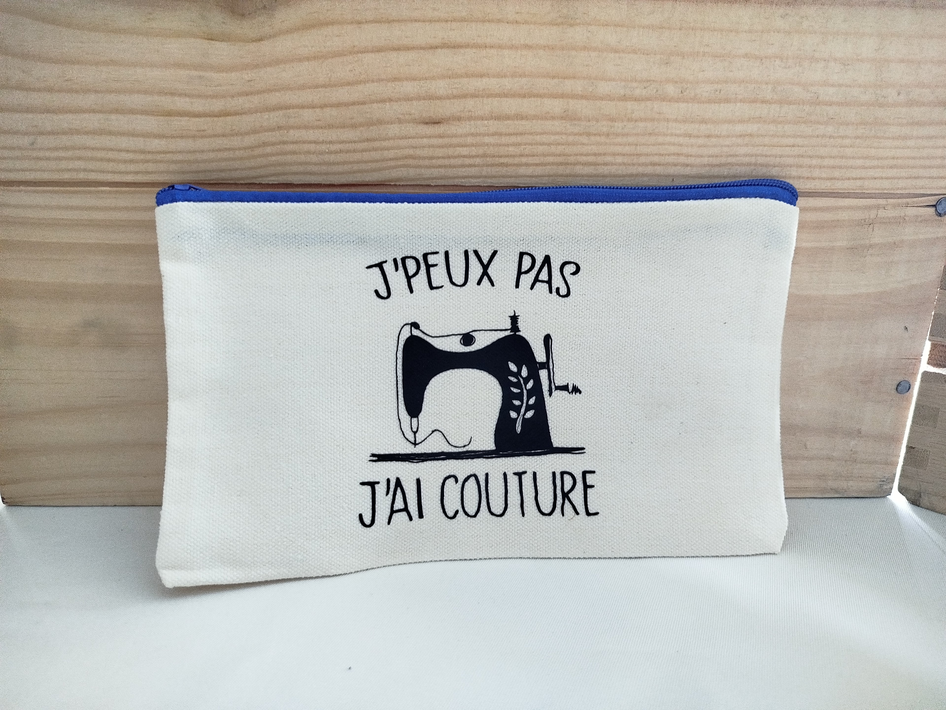 Pochette en Toile "J'peux pas j'ai couture" - Trousse à Accessoires & Mercerie