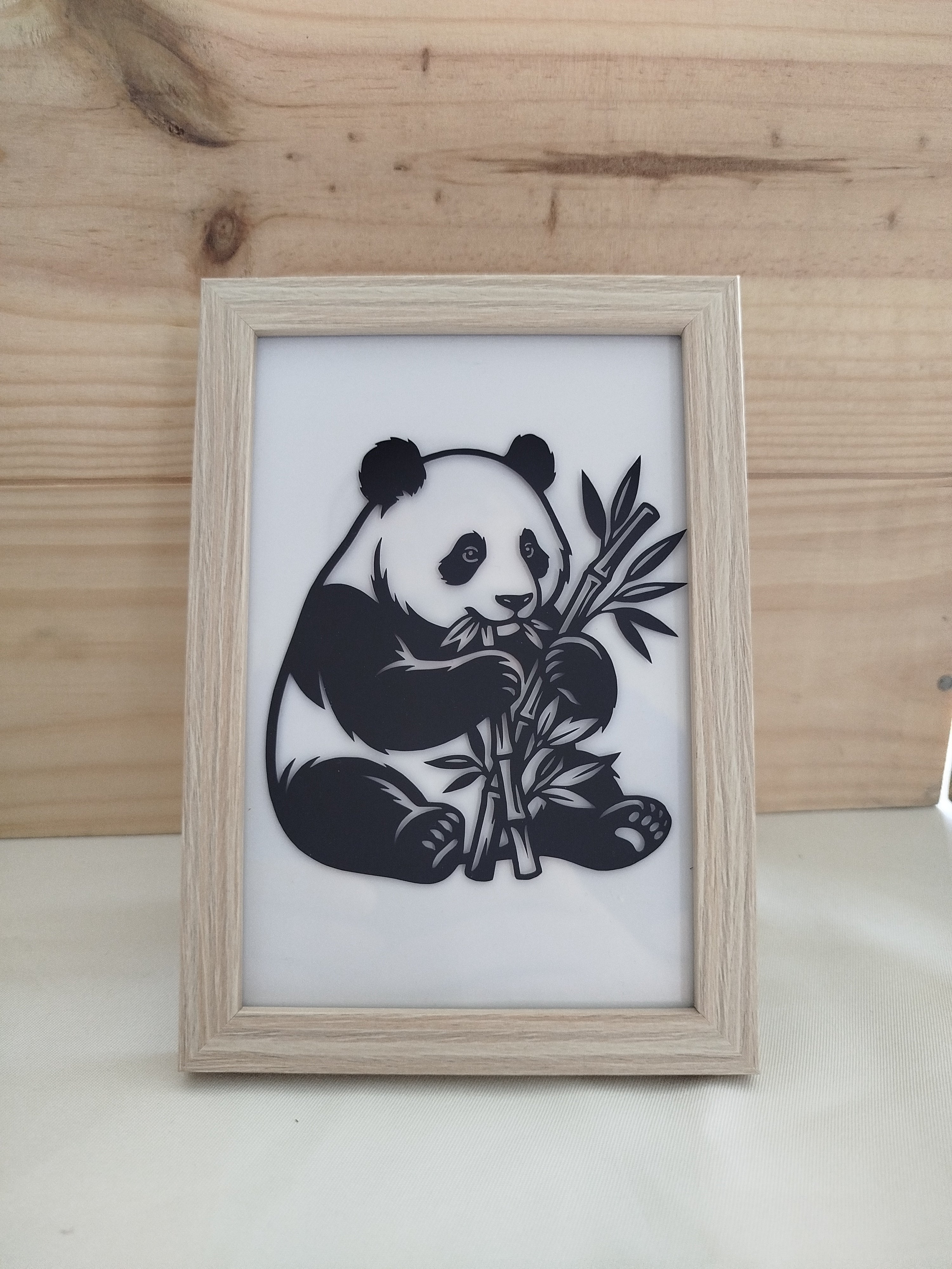 Cadre Déco "Panda et Bambou" - Bois Clair - 10x15 cm