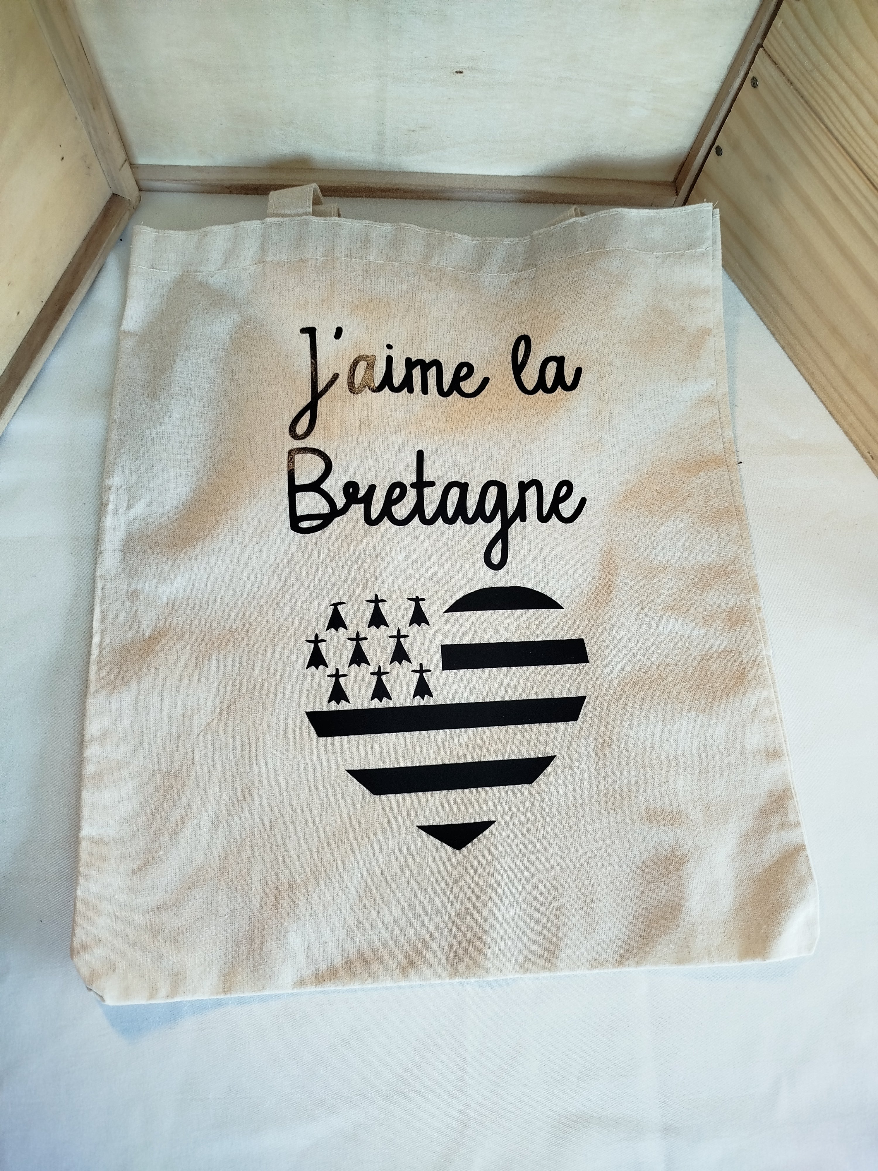 Tote Bag en Coton "J'aime la Bretagne" - 35x39 cm