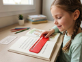 Règle de suivi de lecture rouge imprimée en 3D pour aider les enfants.